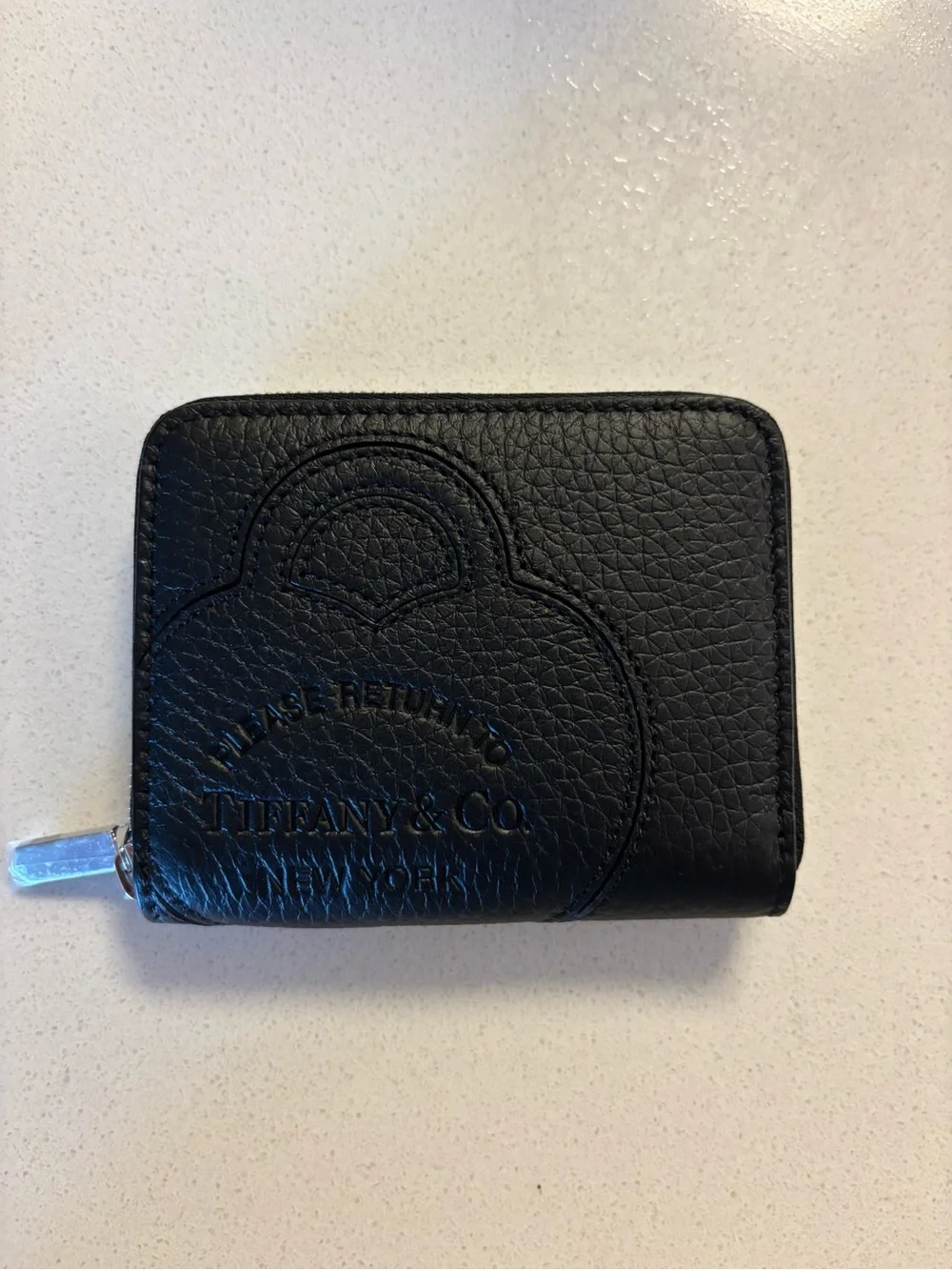 Tiffany & Co. Black Pebbled Leather Zip Wallet